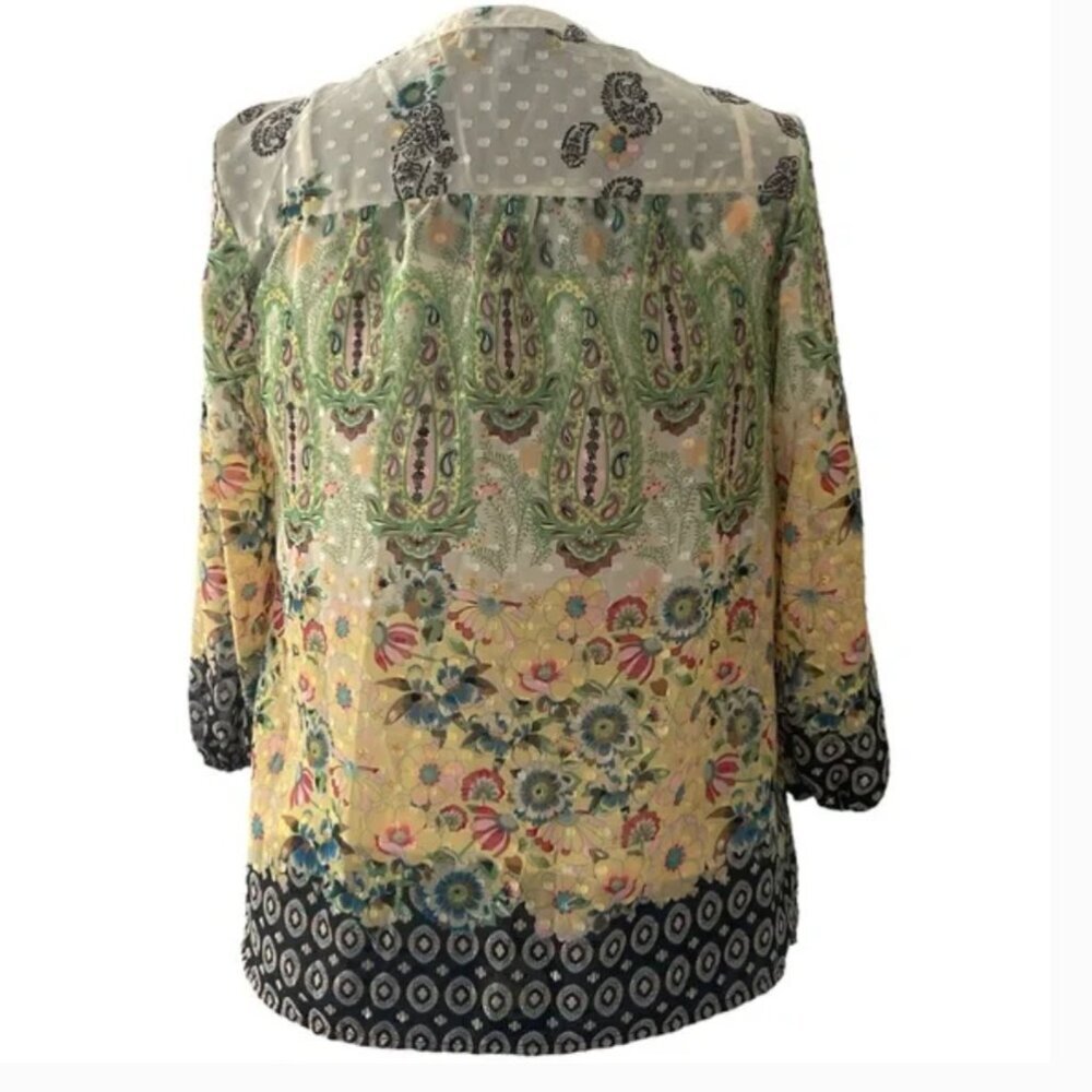 Lightweight Floral Button-Down Tunic Shirt - Yellow Green - Picture 7 of 12